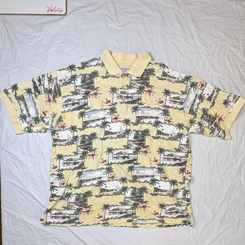 Boca‎ Classics Mens Yellow polo shirt palm tree design, size Extra Large